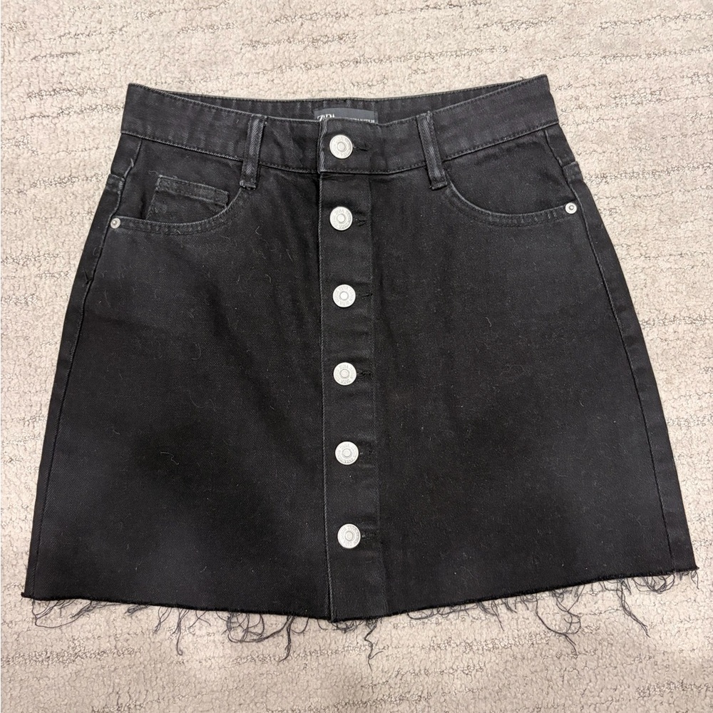 Zara Black Denim Mini Skirt with Buttons